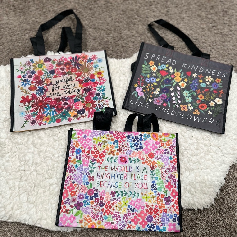 NATURAL LIFE NEW 12.5x10  REUSABLE BAGS X 3 Grateful Kindness Better Place Large